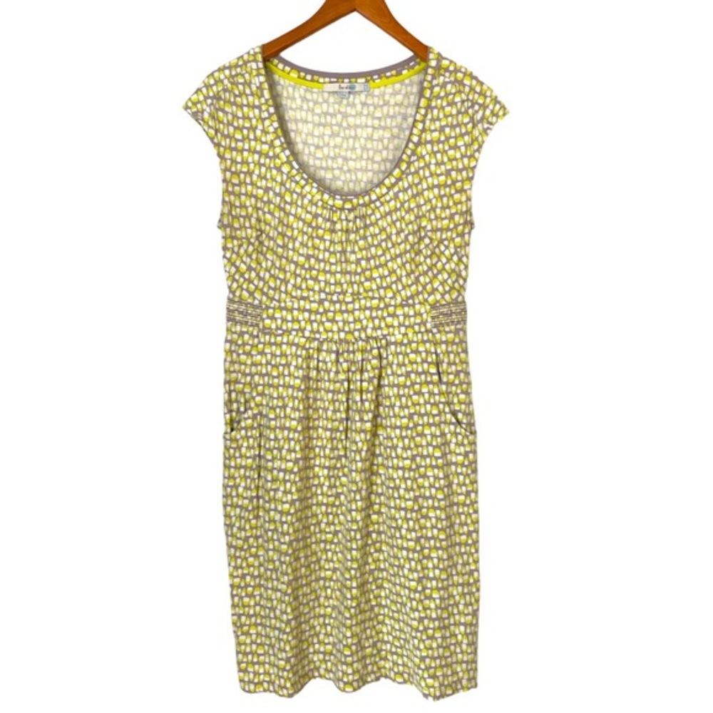 Boden Margot Jersey Dress Citrus Geo Pattern Scoop Neck Cap Sleeves Size 8